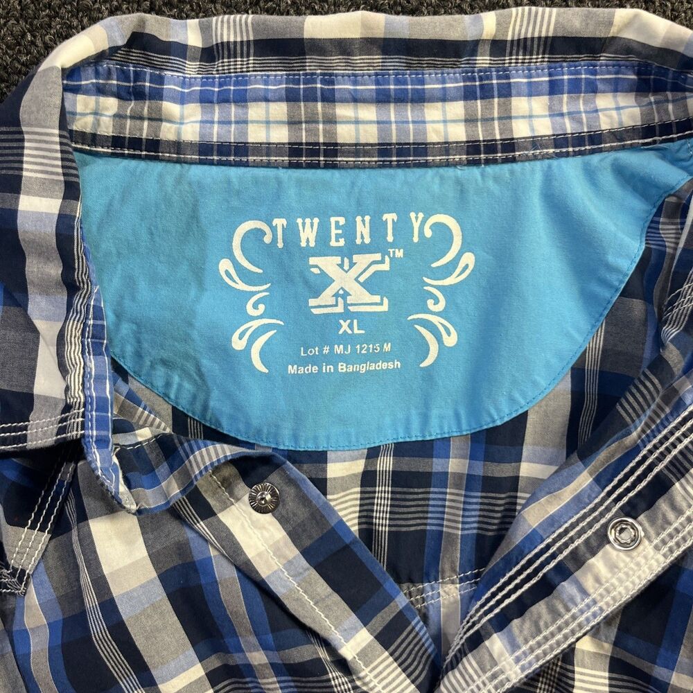 Wrangler 20x Pearl Snap Shirt Blue/Black/White Plaid‎ Men's size XL